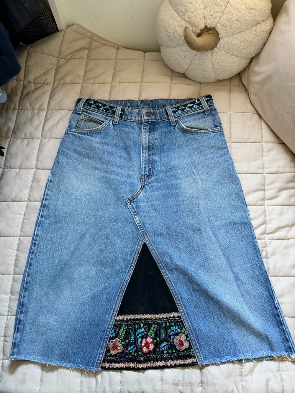 Levi's Light Blue Denim Skirt with Embroidered Inset